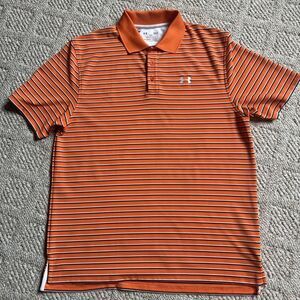 UNDER ARMOUR Polo Shirt Loose Heat Gear Large Mens  Orange Short‎ Sleeve